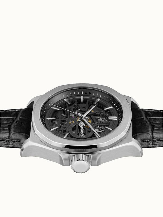 Ingersoll Orville Ανδρικό Ρολόι 47.5mm Αυτόματο με Μαύρο Δερμάτινο Λουράκι