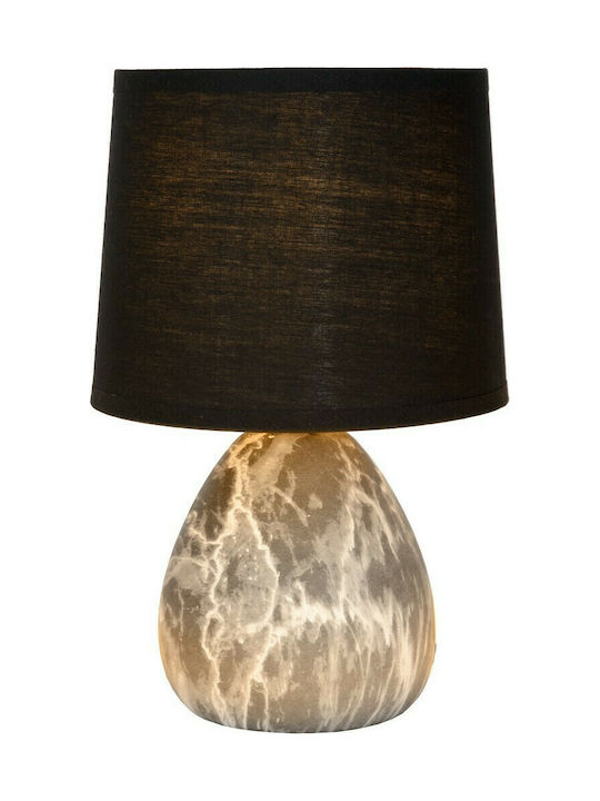 Lucide Lightning Marmo Ceramic Table Lamp for Socket E14 with Black Shade and Gray Base
