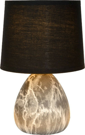 Lucide Lightning Marmo Ceramic Table Lamp for Socket E14 with Black Shade and Gray Base