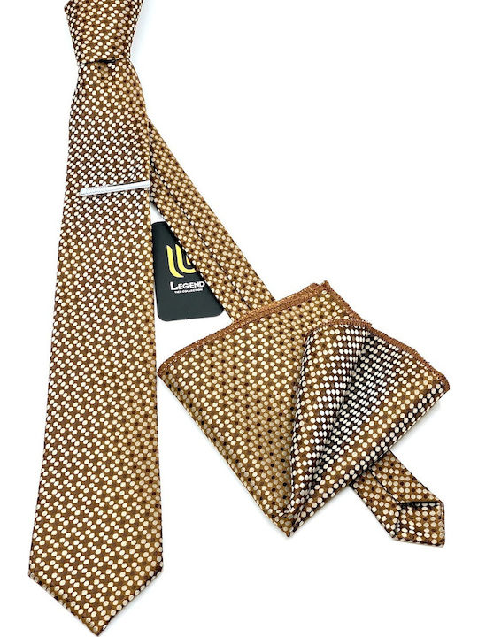 Legend Accessories Σετ Ανδρικης Γραβάτας Συνθετική με Σχέδια σε Μπεζ Χρώμα