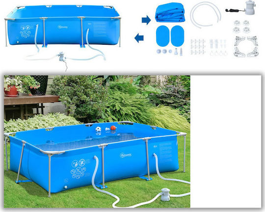 Outsunny Басейн PVC С Метална Рамка 252x152x65см Светлосин