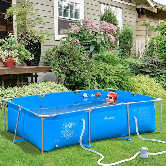 Outsunny Басейн PVC С Метална Рамка 252x152x65см Светлосин