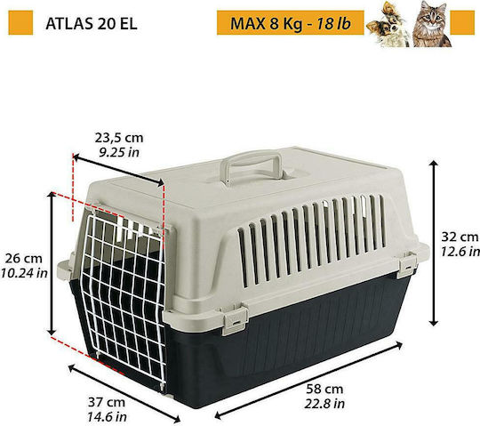 Ferplast Atlas Open 20 Dog Transport Cage Black 58x32x37cm