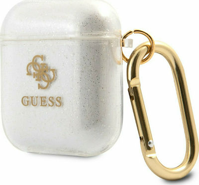 Guess 4G Glitter Case Silicone with Hook in Transparent color for Apple AirPods 1 / AirPods 2