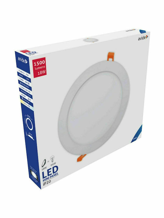 Avide ACRPCW-R-18W-ALU Rund Vertieft LED Panel 18W mit Kaltweiß Licht 6400K