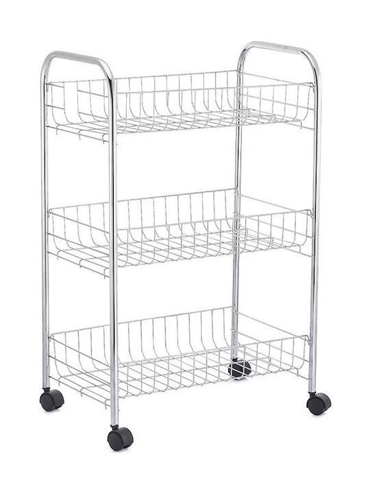 Vesta Kitchen Trolley Metallic Silver 3 Slots 40x26x62cm