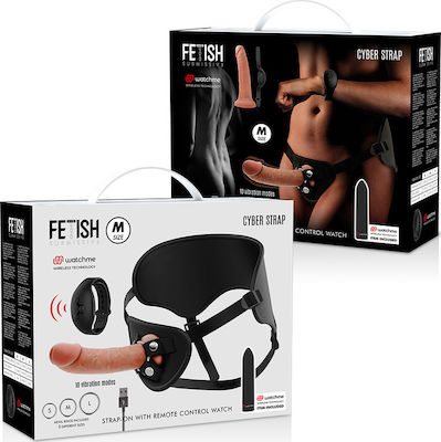 Fetish Submissive Cyber Strap Remote Control Harness And Vibrating Bullet Watchme Technology M with Dildo Flesh