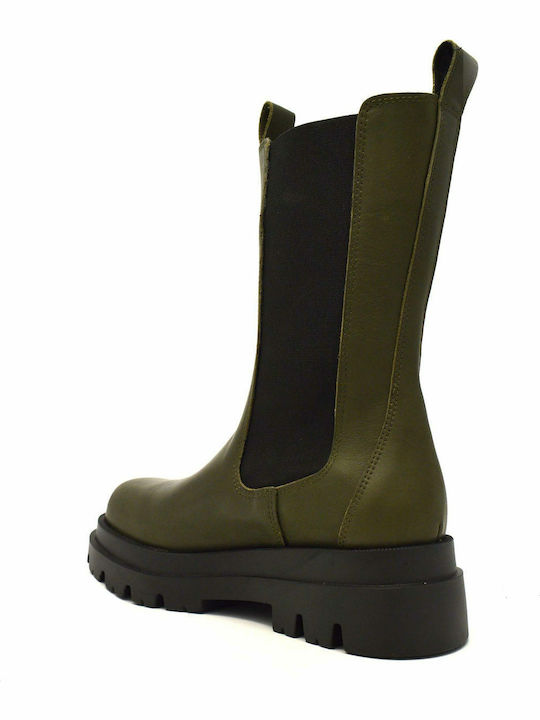 Leather Women's Chelsea Boots Green