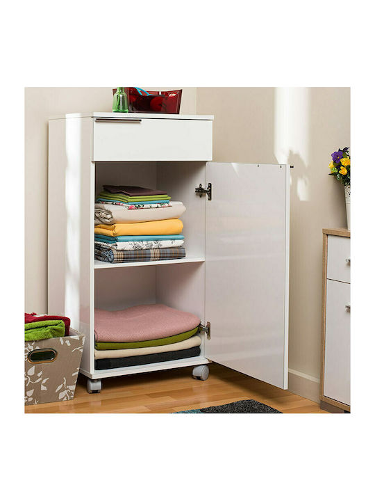 Diamond Office Storage Chipboard Cabinet With Wheels & Drawers Λευκό L50xW40xH100cm