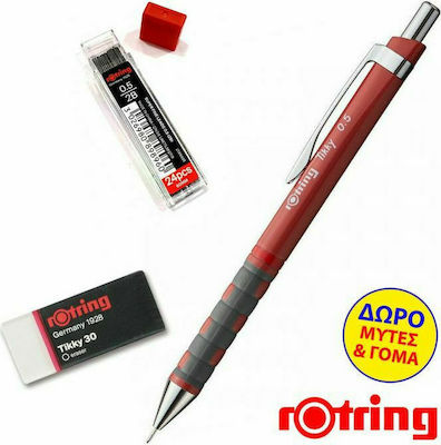 Rotring Tikky Mechanischer Bleistift zum Zeichnen 0.5mm mit Radiergummi 3Stück Rot