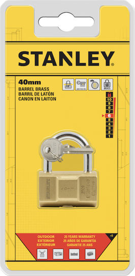 Stanley Steel Padlock Brass with Key 40mm 1pcs