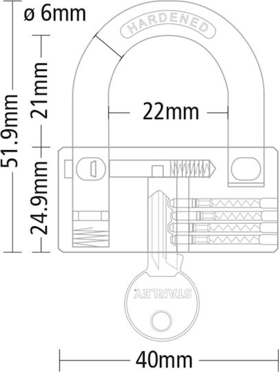 Stanley Padlock Brass with Key 50mm 1pcs