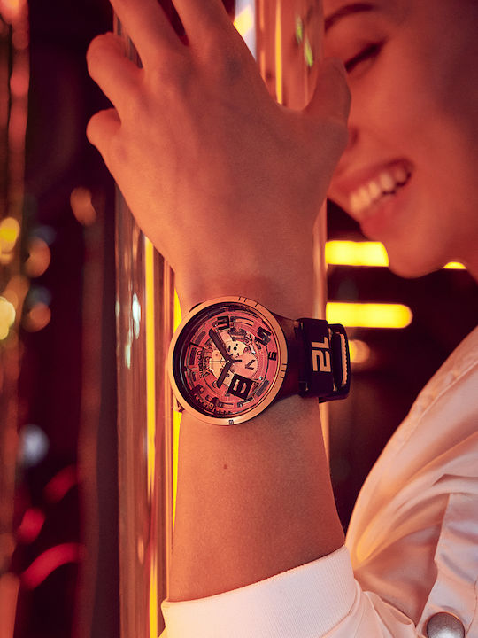 Swatch Bold Oops Γυναικείο Ρολόι 47mm Μπαταρίας με Μαύρο Καουτσούκ Λουράκι