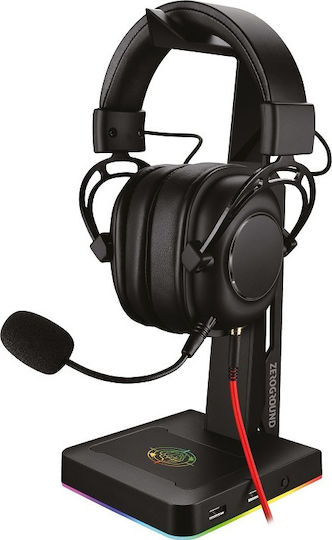 Zeroground MIRAI Desktop Headphone Stand with LED Lighting and USB Port Black