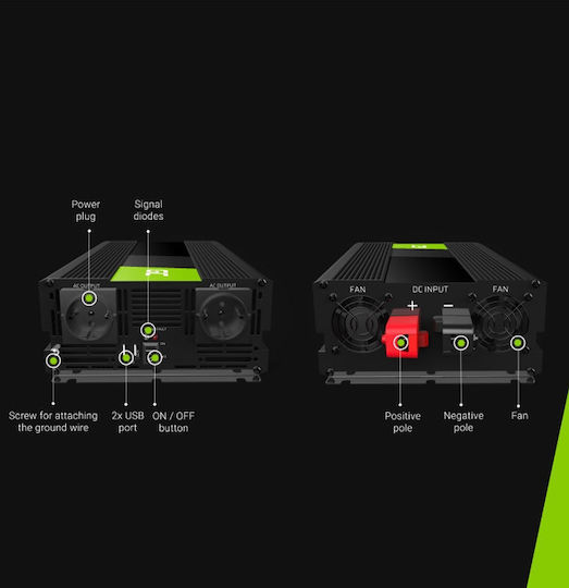 Green Cell Inverter Αυτοκινήτου Τροποποιημένου Ημιτόνου 300W για Μετατροπή 24V DC σε 230V AC με 1xUSB