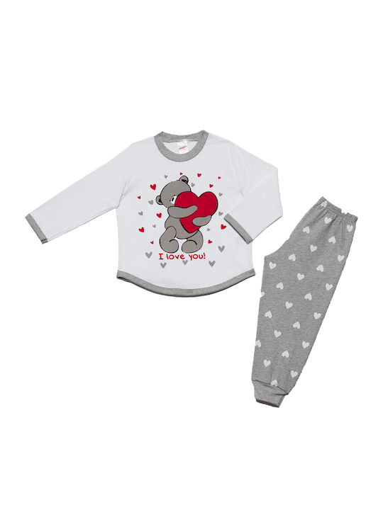 Minerva Set Top & Bottom Kids Winter Cotton Pyjamas White