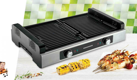 Heinner Tischplatte Elektrogrill Geriffelte Platte 1800W mit einstellbarem Thermostat 54cmx23cmcm