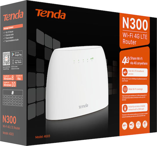 Tenda 4G03 Ασύρματο 4G Router Wi‑Fi 4 με 2 Θύρες