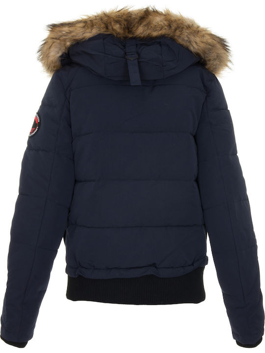 Everest Women's Short Puffer Jacket for Winter with Hood Navy Blue