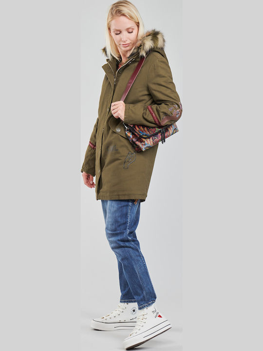 Lisboa Women's Long Parka Jacket for Winter with Hood Khaki