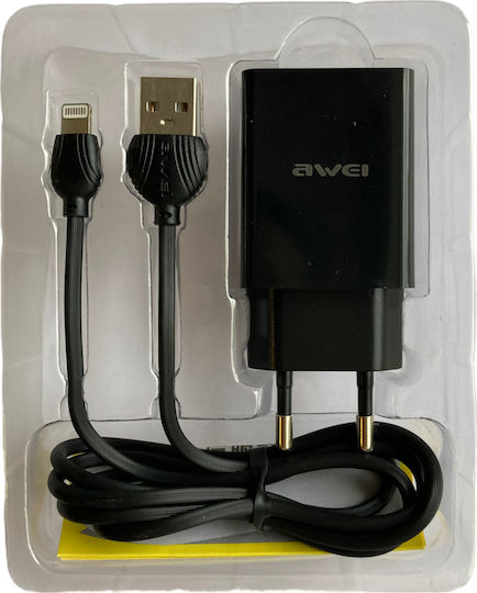 Awei Ladegerät mit USB-A Anschluss und Kabel Micro-USB Schwarzs (C-13L)