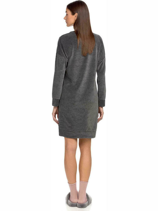 Vamp Winter Cotton Women's Nightdress Gray