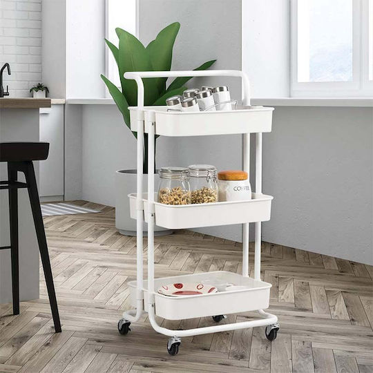 Vesta Home Τρόλεϊ Κουζίνας Μεταλλικό 3 Θέσεων Λευκό 43x34x85.5cm