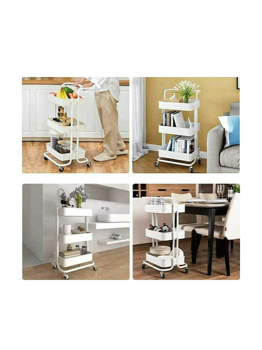 Vesta Home Kitchen Trolley Metallic 3 Tiers White 43x34x85.5cm