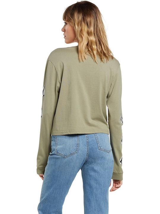 Volcom B3632000 Women's Blouse Cotton Long Sleeve Khaki B3632000-GRT