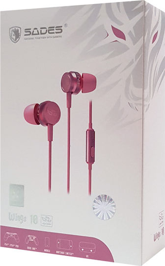 Sades Wings 10 In Ear Gaming Headset με σύνδεση 3.5mm Ροζ