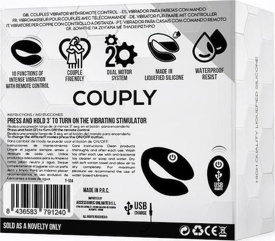Tardenoche Couply Remote Unobody Couple Toy Vibrator for Couples with Remote Control Black
