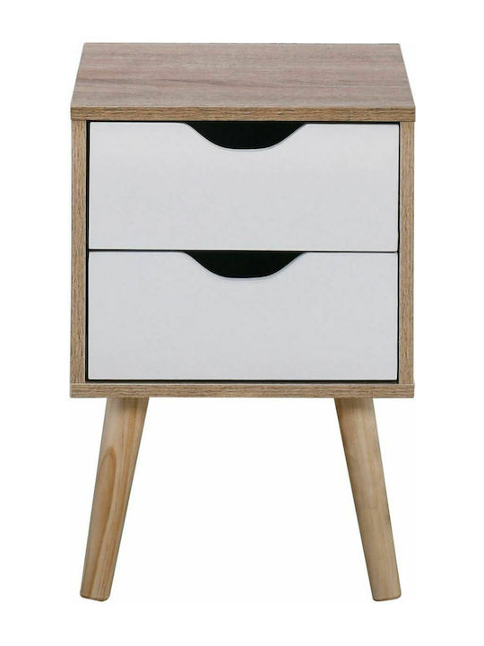 Alina Wooden Bedside Table Λευκό / Sonoma 29x29x44cm