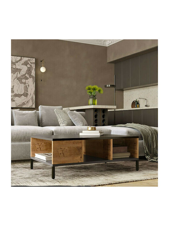 Rectangular Coffee Table Kermit Anthracite / Walnut L90xW60xH33cm