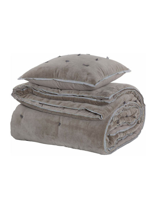 Nef-Nef Homeware Elements Coverlet Queen Size Cotton Arctic Greige 230x240cm
