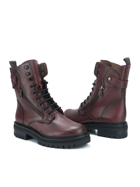 Leather Women's Ankle Boots Burgundy