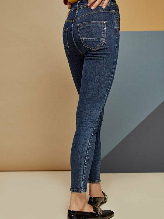 Edward Jeans Dorie-Sw Ψηλόμεσο Γυναικείο Jean Παντελόνι σε Slim Εφαρμογή Medium Blue Denim