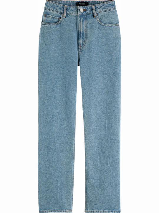 High Waist Women's Jean Trousers in Straight Line Washed Indigo