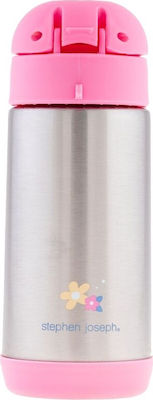 Stephen Joseph Λαγουδάκι Kinder Trinkflasche Thermos Rostfreier Stahl mit Strohhalm Rosa 350ml