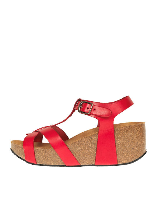 Women's Leather Platform Shoes Red