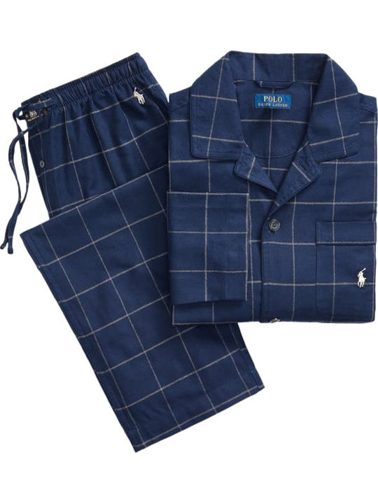 Ralph Lauren Χειμερινή Καρό Ανδρική Πιτζάμα Βαμβακερή Navy Μπλε