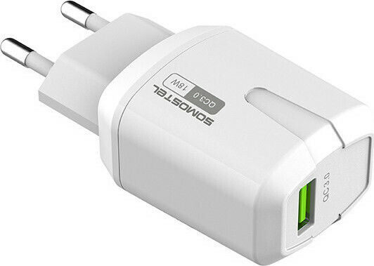 Somostel Φορτιστής με Θύρα USB-A και Καλώδιο Lightning 18W Quick Charge 3.0 Λευκός (SMS-Q02)
