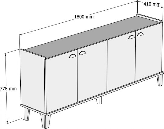 Μπουφές Ξύλινος Natural Wood / Μαύρο Μάρμαρο 180x41x77.8cm