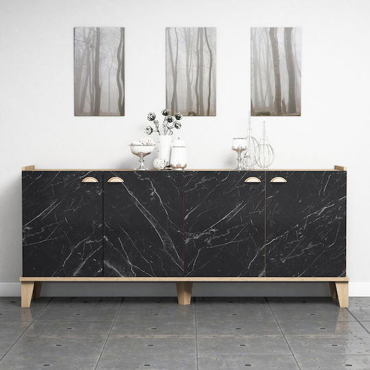 Μπουφές Ξύλινος Natural Wood / Μαύρο Μάρμαρο 180x41x77.8cm