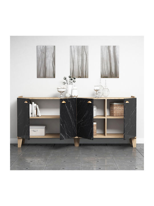Sideboard Wooden Natural Wood / Black Marble 180x41x77.8cm