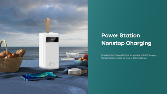 Remax RPP-266 Power Bank 80000mAh 22.5W με 4 Θύρες USB-A και Θύρα USB-C Power Delivery / Quick Charge 3.0 Λευκό