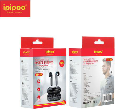 Ipipoo TP-16 Earbud Bluetooth Handsfree Ακουστικά με Θήκη Φόρτισης Μαύρα