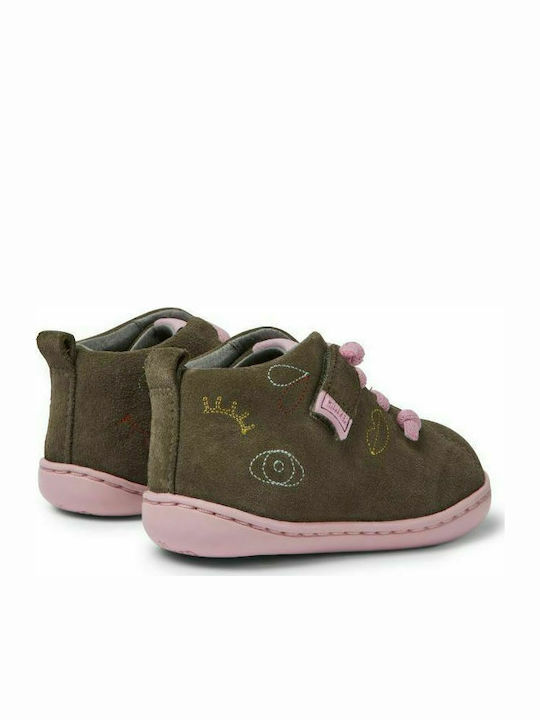 Peu Cami Kids Leather Anatomic Boots with Lace Khaki