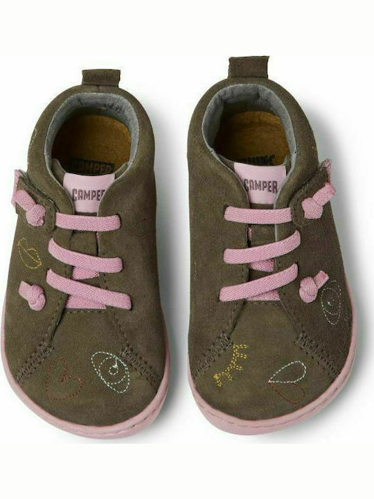 Peu Cami Kids Leather Anatomic Boots with Lace Khaki