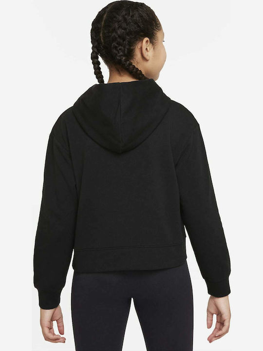 Fleece Hanorac Copii Cropped cu Glugă Negru Essentials