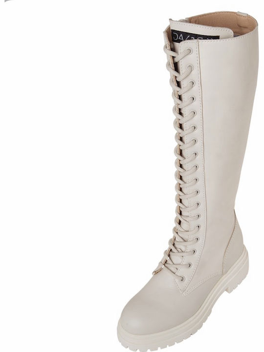 Leather Women's Boots with Zipper / Laces White
